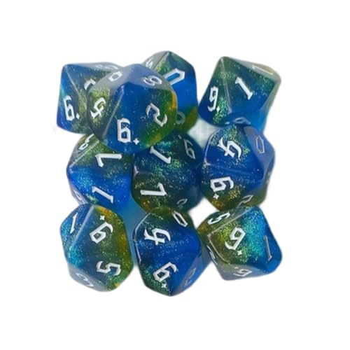 Polyedrische Würfel, 10-seitiges Acryl-Rollenspiel, Tischspiel, Glitzer, buntes Spiel, einfach zu bedienen, polyedrisches Würfel-Set, 10 Stück von ZEPFJHE