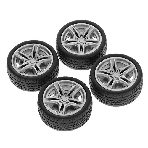 ZEPFJHE 4 Stück 48 mm Simulation Gummi Rad Reifen Rad Spielzeug Modell Ersatzteile Kit von ZEPFJHE