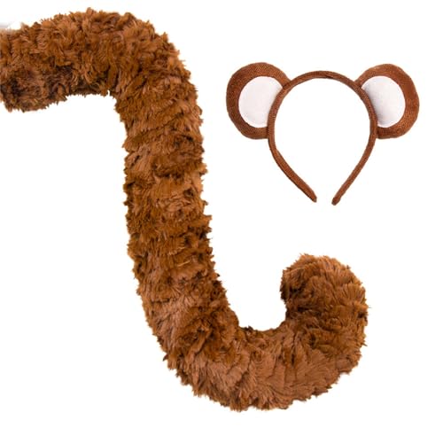 ZEPFJHE Affenkostüm-Set, Affenohren, Schwanz, Plüschtier-Kostüm, Zubehör für Kinder, Halloween, Cosplay, Zubehör, Tier-Cosplay von ZEPFJHE