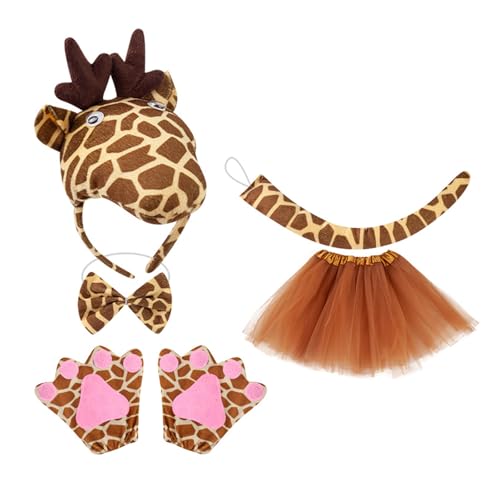 Animal Giraffe Kostüm Set Für Kinder Girls Ohren Stirnband Bowtie Tutu Rock Schwanz Für Halloween Cosplay Party Halloween Cosplay Kostüme von ZEPFJHE