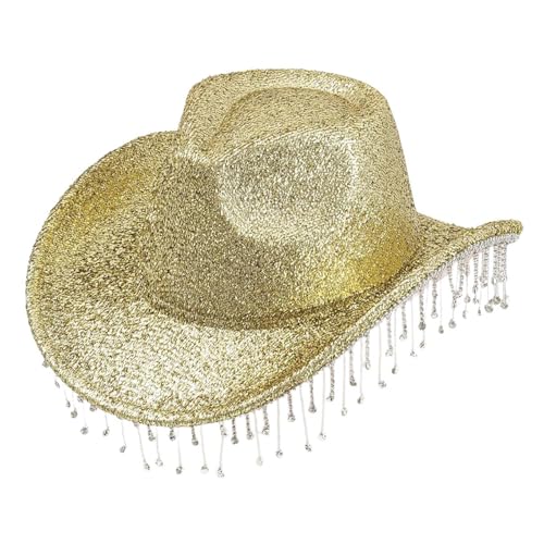 ZEPFJHE Einzigartiger Hut für Musikliebhaber, Quasten, Strasssteine, dekoriert, stilvolle Party für Halloween und Feiern, einzigartiger Hut von ZEPFJHE