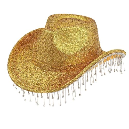ZEPFJHE Einzigartiger Hut für Musikliebhaber, Quasten, Strasssteine, dekoriert, stilvolle Party für Halloween und Feiern, einzigartiger Hut von ZEPFJHE