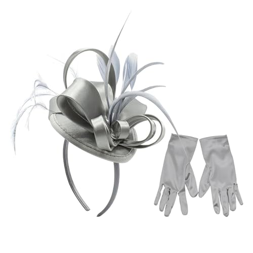 ZEPFJHE Fascinator für Damen, Teeparty-Haarreif mit Satin-Handschuhen, Cocktail-Blume, Kopfbedeckung von ZEPFJHE