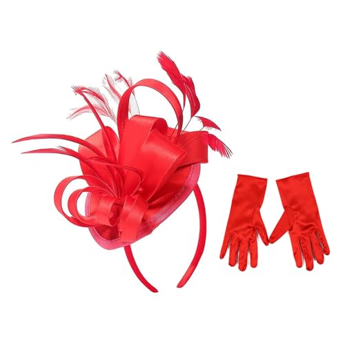 ZEPFJHE Fascinator für Damen, Teeparty-Haarreif mit Satin-Handschuhen, Cocktail-Blume, Kopfbedeckung von ZEPFJHE