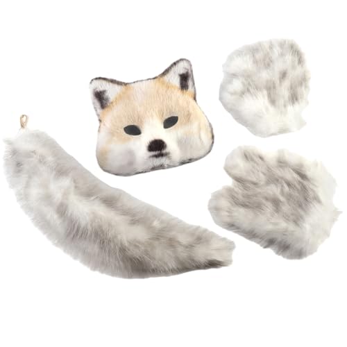 Foxes Kostüm Füchse Maske Katzen Halb Gesichtsschwanzhandschuhe Tierarzt Kostüme Kits Accessoires Halloween Cosplay Requisiten Plüschkatzen Halb Gesichtsgesicht von ZEPFJHE
