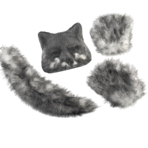 Foxes Kostüm Füchse Maske Katzen Halb Gesichtsschwanzhandschuhe Tierarzt Kostüme Kits Accessoires Halloween Cosplay Requisiten Plüschkatzen Halb Gesichtsgesicht von ZEPFJHE