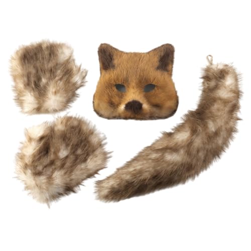 Foxes Kostüm Füchse Maske Katzen Halb Gesichtsschwanzhandschuhe Tierarzt Kostüme Kits Accessoires Halloween Cosplay Requisiten Plüschkatzen Halb Gesichtsgesicht von ZEPFJHE