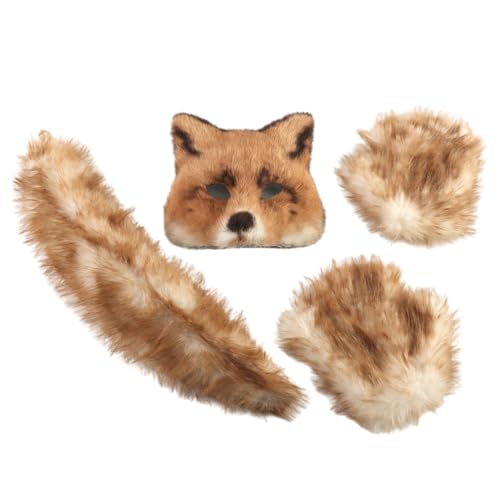 Foxes Kostüm Füchse Maske Katzen Halb Gesichtsschwanzhandschuhe Tierarzt Kostüme Kits Accessoires Halloween Cosplay Requisiten Plüschkatzen Halb Gesichtsgesicht von ZEPFJHE