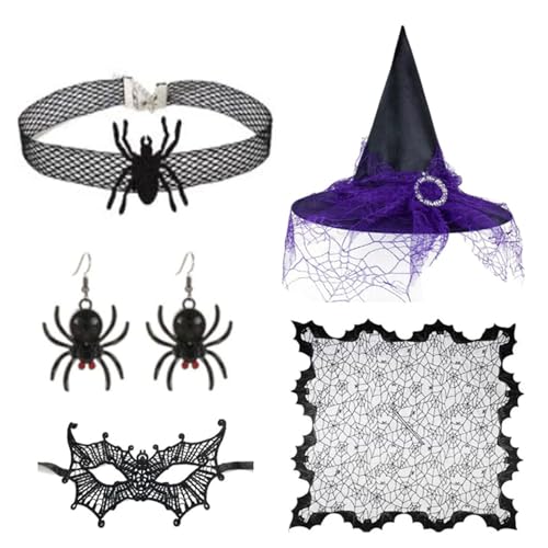 ZEPFJHE Frauen Witch Kostüm Hexenhut Halskette Ohrringe Augenmaske Erwachsene Halloween Witch Kostüm Für Maskerade Cosplay ZEPFJHE Frauen Witch Kostüm Hexenhut Halskette Ohrringe Augenmaske Erwachsene Halloween Witch Kostüm Für Maskerade Cosplay von ZEPFJHE