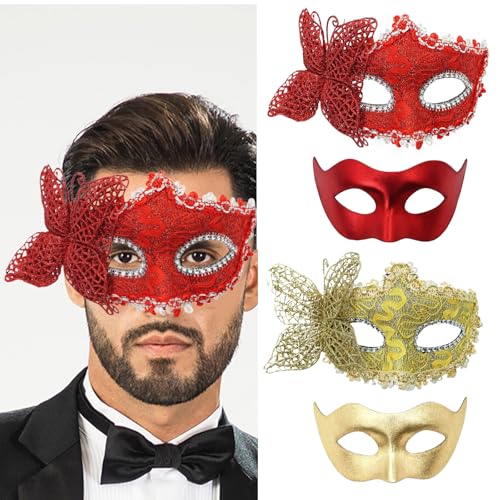 ZEPFJHE Halbgesichtsmaskerade, Paar-Kostüm, Zubehör für Damen und Herren, Halloween, Bälle, elastisches Band, Maskerade von ZEPFJHE