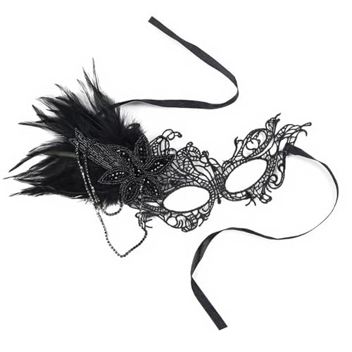 ZEPFJHE Halloween Gefiederte Spitzenmaskeradenmaske Mit Strasssteinen Für Kostümpartys Elegantes Vintage Design Komfortable Accessoire Halloween Feder Spitzen Maskeraden Maske von ZEPFJHE
