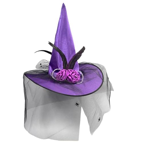 ZEPFJHE Halloween-Hexenhut, zart leuchtende Retro-Hexenhüte für Maskerade, Mode, Erwachsene, Cosplay, Kostüm, Zubehör, Halloween-Hüte von ZEPFJHE