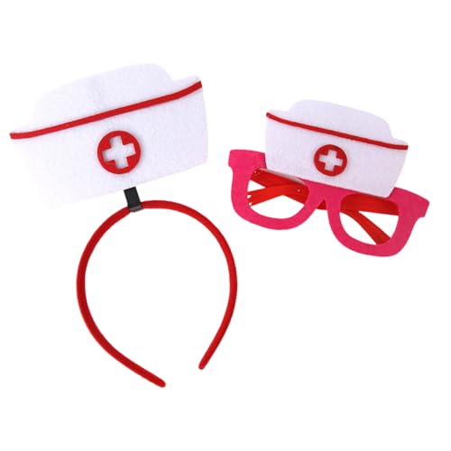 ZEPFJHE Halloween-Kostüm-Zubehör, 2 Stück, Krankenschwestertag, Rollenspiel, Party, Kostüm, Hut, Stirnband, Brille, Krankenschwester ZEPFJHE Halloween-Kostüm-Zubehör, 2 Stück, Krankenschwestertag, Rollenspiel, Party, Kostüm, Hut, Stirnband, Brille, Krankenschwester von ZEPFJHE