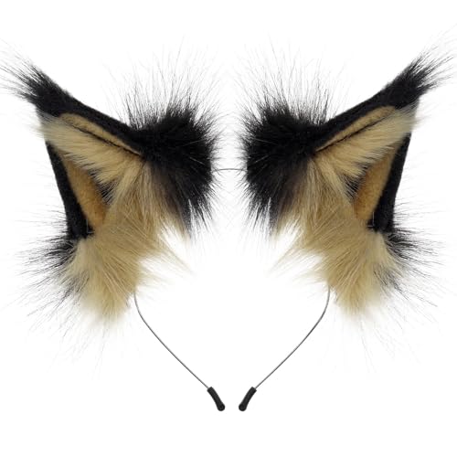 ZEPFJHE Handgefertigte Kunstpelze Füchse Wolf Ohren Stirnband Halloween Weihnachts Cosplay Kostümzubehör Pelzige Tierhaar Hoop Katzen Füchse Wolf Stirnband Und Schwanz von ZEPFJHE