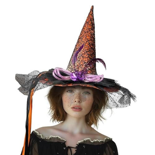 ZEPFJHE Hexenhut mit Blume, gefiedert, LED, leuchtende Hexenkappen, großer Hexenhut, Halloween, Cosplay, Kostüm für Damen und Mädchen ZEPFJHE Hexenhut mit Blume, gefiedert, LED, leuchtende Hexenkappen, großer Hexenhut, Halloween, Cosplay, Kostüm für Damen und Mädchen von ZEPFJHE