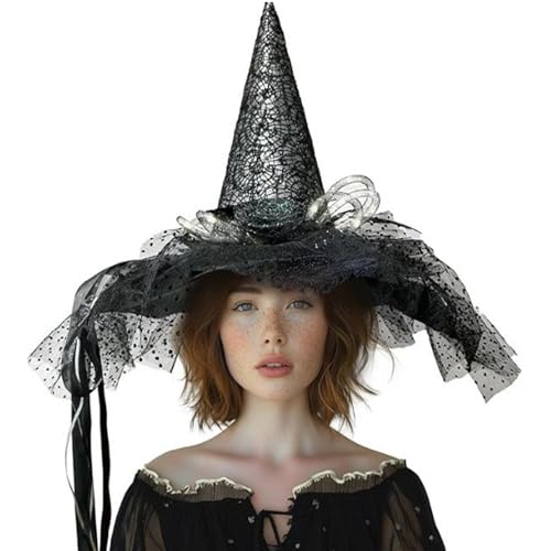ZEPFJHE Hexenhut mit Blume, gefiedert, LED, leuchtende Hexenkappen, großer Hexenhut, Halloween, Cosplay, Kostüm für Damen und Mädchen ZEPFJHE Hexenhut mit Blume, gefiedert, LED, leuchtende Hexenkappen, großer Hexenhut, Halloween, Cosplay, Kostüm für Damen und Mädchen von ZEPFJHE