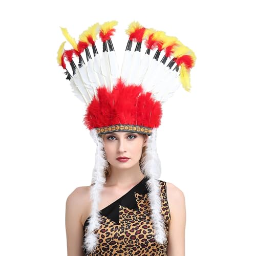 ZEPFJHE Indisches Haarband für Karneval, Party, FatTuesday, gefiederter Haarreif für Bühne, Perfromance, kulturelle Feier, Einwohner von ZEPFJHE