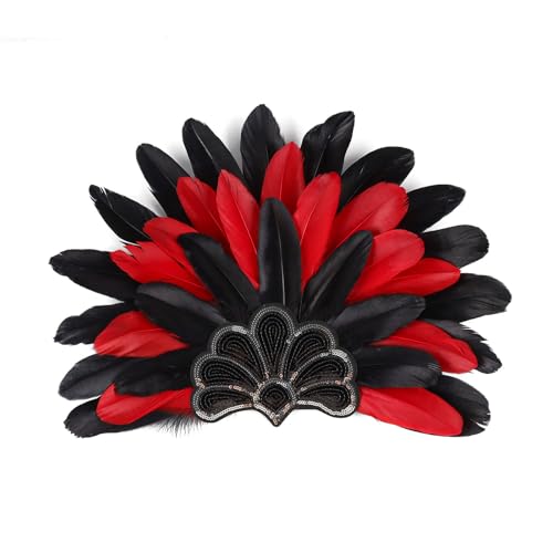 ZEPFJHE Karnevals-Stirnband, gefiederte Pailletten, Flapper-Kopfschmuck für Maskerade, Party, übergroßes gefiedertes Stirnband, Feder-Kopfschmuck für Damen, Karneval, Herren für Kinderkostüm von ZEPFJHE
