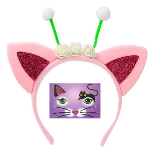 ZEPFJHE Katzenohren Stirnbänder Glitzer Haarband Halloween Fasching Cosplay Kostüm Handgemachte Tierohren Haarreifen für Frauen Halloween Cosplay Kostüme von ZEPFJHE