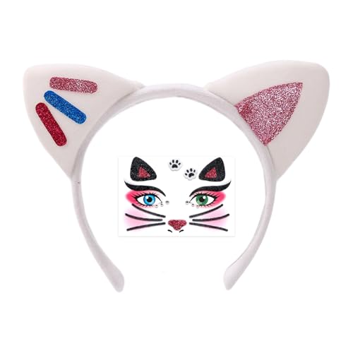 ZEPFJHE Katzenohren Stirnbänder Glitzer Haarband Halloween Fasching Cosplay Kostüm Handgemachte Tierohren Haarreifen für Frauen Halloween Cosplay Kostüme von ZEPFJHE