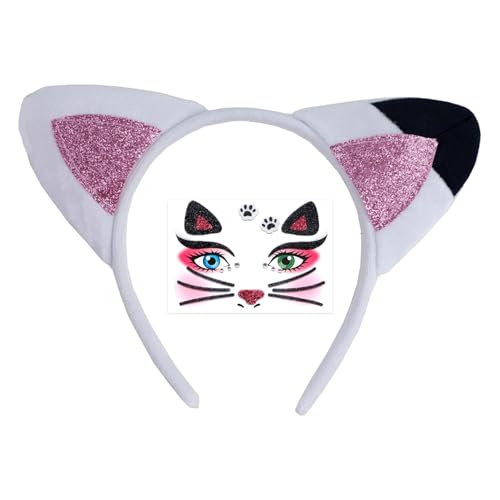 ZEPFJHE Katzenohren Stirnbänder Glitzer Haarband Halloween Fasching Cosplay Kostüm Handgemachte Tierohren Haarreifen für Frauen Halloween Cosplay Kostüme von ZEPFJHE