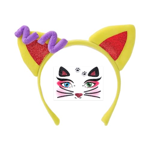 ZEPFJHE Katzenohren Stirnbänder Glitzer Haarband Halloween Fasching Cosplay Kostüm Handgemachte Tierohren Haarreifen für Frauen Halloween Cosplay Kostüme von ZEPFJHE