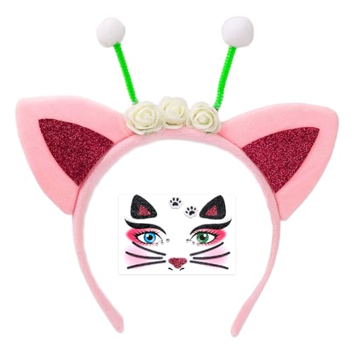 ZEPFJHE Katzenohren Stirnbänder Glitzer Haarband Halloween Fasching Cosplay Kostüm Handgemachte Tierohren Haarreifen für Frauen Halloween Cosplay Kostüme von ZEPFJHE