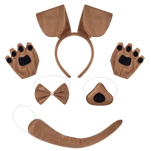 ZEPFJHE Kinder-Hunde-Kostüm-Set mit Ohren, Stirnband, Schwanz, Fliege, Nasenrock, Halloween, Tier-Outfit, Zubehör für Frauen und Mädchen, Party-Zubehör ZEPFJHE Kinder-Hunde-Kostüm-Set mit Ohren, Stirnband, Schwanz, Fliege, Nasenrock, Halloween, Tier-Outfit, Zubehör für Frauen und Mädchen, Party-Zubehör von ZEPFJHE