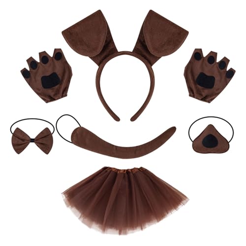 ZEPFJHE Kinder-Hunde-Kostüm-Set mit Ohren, Stirnband, Schwanz, Fliege, Nasenrock, Halloween, Tier-Outfit, Zubehör für Frauen und Mädchen, Party-Zubehör ZEPFJHE Kinder-Hunde-Kostüm-Set mit Ohren, Stirnband, Schwanz, Fliege, Nasenrock, Halloween, Tier-Outfit, Zubehör für Frauen und Mädchen, Party-Zubehör von ZEPFJHE