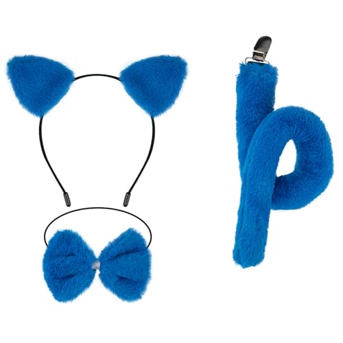 ZEPFJHE Kinder-Katzen-Kostüm-Set, Katzenohren, Stirnbänder, Schwanz, Fliege, Tutus, Rock, Tier-Kostüm, Cosplay, für Halloween, Weihnachten, Party, Halloween, Cosplay-Kostüm von ZEPFJHE