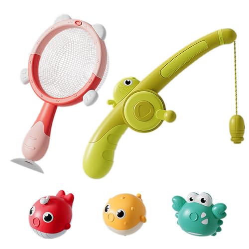 ZEPFJHE Light Up Bath Play Fishing Toy Fishing Rod Mit Meerestiernetz Für Kleinkind Fine Motor Skill Training Magnetmagnetbad Spielzeug Für Kinder von ZEPFJHE