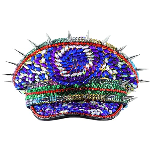 ZEPFJHE Marine Hut für Tanzparty Pailletten Kapitän Caps Musik Festival Frauen Kostüm Caps Strass Nieten Nieten Kapitän Unisex Matrosen ZEPFJHE Marine Hut für Tanzparty Pailletten Kapitän Caps Musik Festival Frauen Kostüm Caps Strass Nieten Nieten Kapitän Unisex Matrosen von ZEPFJHE