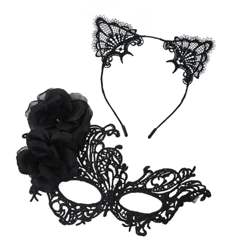 ZEPFJHE Praktische Maskerade Gesichtsmaske Mit Austauschbaren Katzen Ohrhaarband Halloween Hairstück Für Bühnenaufführungen Rollenspiel Maske Set von ZEPFJHE