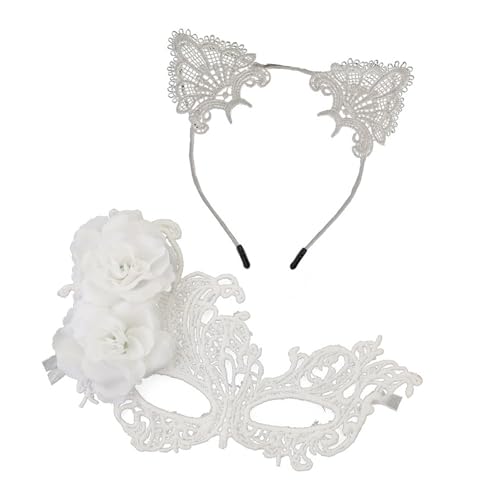 ZEPFJHE Praktische Maskerade Gesichtsmaske Mit Austauschbaren Katzen Ohrhaarband Halloween Hairstück Für Bühnenaufführungen Rollenspiel Maske Set von ZEPFJHE