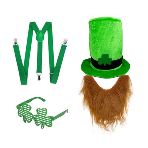 ZEPFJHE Set mit grünem Hut und Bart für irische Festival-Enthusiasten, bunte Kleeblatt-Brillen und Gürtel, Feiertage, Feier, Zubehör, grüner Kostümhut ZEPFJHE Set mit grünem Hut und Bart für irische Festival-Enthusiasten, bunte Kleeblatt-Brillen und Gürtel, Feiertage, Feier, Zubehör, grüner Kostümhut von ZEPFJHE