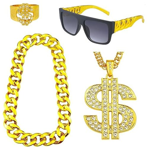 ZEPFJHE Stilvolle Goldkette Halskette Neuheit Brille Cosplay Brille für Damen Herren Musik Festival Halloween Partys Cosplay Luxus Brillen von ZEPFJHE