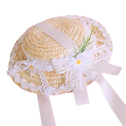 ZEPFJHE Strohhut für Damen und Mädchen, leichter Sonnenhut, ländliche Teeparty, Spitze, Blume, verziert, kleine Hüte, Kostümzubehör von ZEPFJHE