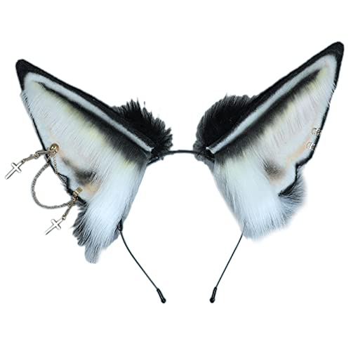 ZEPFJHE Tierhaarreif Wolf Ohr Stirnband Handgemachte Simulation Tierohren Stirnband Wolf Cosplay Halloween Kopfbedeckung von ZEPFJHE