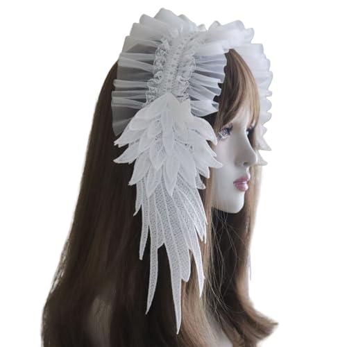 ZEPFJHE Weißes Spitzen-Haarband mit Engelsflügel, elegantes Themen-Event, Spitzen-Rüschenbesatz, Kopfschmuck für Partys und Cosplay-Kostüme, Haarschmuck für Mädchen ZEPFJHE Weißes Spitzen-Haarband mit Engelsflügel, elegantes Themen-Event, Spitzen-Rüschenbesatz, Kopfschmuck für Partys und Cosplay-Kostüme, Haarschmuck für Mädchen von ZEPFJHE