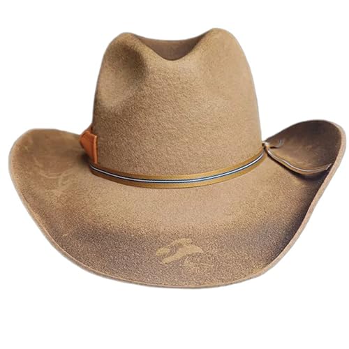 ZEPFJHE Westernhut im Used-Look mit Schleife, Bühnenshow, Kopfbedeckung, Maskerade, Party, Gentleman, Karneval, Party, Kopfbedeckung, Winterhut von ZEPFJHE