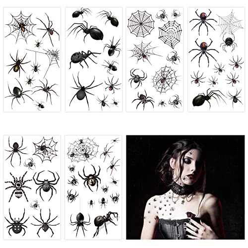 ZERHOK Temporäre Schwarz Spinnen Tattoos, 12 Blatt Schaurige Spinnweben Tattoos Kinder Klebetattoos für Halloween Masquerade Karneval Party Punk Geschenk von ZERHOK