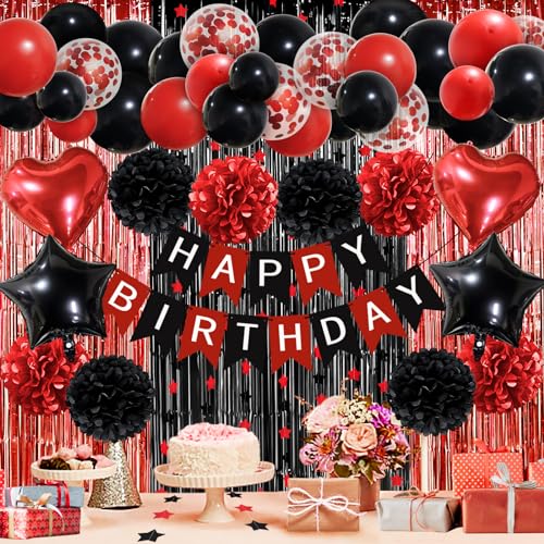 ZERODECO Geburtstagsdeko Rot Schwarz, Happy Birthday Girlande Pompons Fransen Vorhang Luftballons Geburtstagsdeko Mädchen Geburtstagsdeko Frauen Damen Kindergeburtstag Deko Geburtstag Party Zubehör ZERODECO Geburtstagsdeko Rot Schwarz, Happy Birthday Girlande Pompons Fransen Vorhang Luftballons Geburtstagsdeko Mädchen Geburtstagsdeko Frauen Damen Kindergeburtstag Deko Geburtstag Party Zubehör von ZERODECO