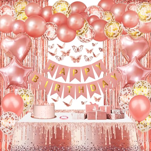 ZERODECO Roségold Geburtstag Party Dekorationen, Geschirr Happy Birthday Banner Fringe Vorhang Herz Stern Folie Konfetti Ballons Schmetterling Aufkleber für Frauen Mädchen Geburtstag Prinzessin Party ZERODECO Roségold Geburtstag Party Dekorationen, Geschirr Happy Birthday Banner Fringe Vorhang Herz Stern Folie Konfetti Ballons Schmetterling Aufkleber für Frauen Mädchen Geburtstag Prinzessin Party von ZERODECO