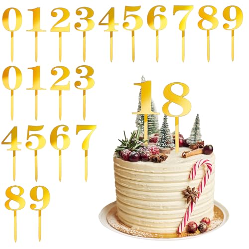 ZEYIYER 20 Stück Cake Topper Zahlen Acryl 0-9 Gold Numbers Kuchen Dekoration, Number Cake, Geburtstag Tortendeko Kuchenstecker Cupcake, Cake-Topper Numbers von ZEYIYER