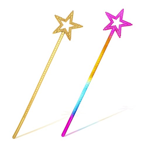 ZEYIYER Feenstab für Mädchen, goldene und bunte Sternstäbe für Kinder, Prinzessinnen-Zauberstäbe für Kostüm, Geburtstag, Party, Weihnachten, Maskerade, Cosplay, 2 Stück von ZEYIYER