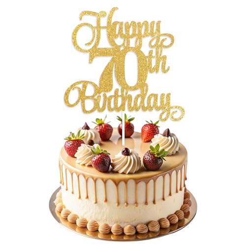 ZEYIYER Goldene Kuchendekoration zum 70. Geburtstag, glitzernde Kuchendekorationen zum 70. Geburtstag, 70 Jahre alt, für Damen und Herren, Partyzubehör ZEYIYER Goldene Kuchendekoration zum 70. Geburtstag, glitzernde Kuchendekorationen zum 70. Geburtstag, 70 Jahre alt, für Damen und Herren, Partyzubehör von ZEYIYER