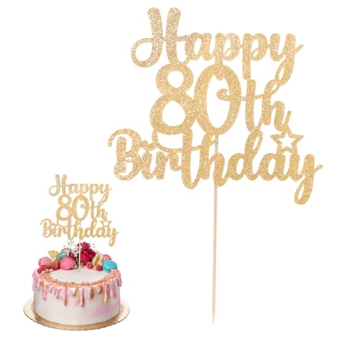 ZEYIYER Kuchendekoration zum 80. Geburtstag, Kuchendekorationen für Frauen, 80 Jahre alte Kuchendekoration für Partyzubehör, goldfarben von ZEYIYER