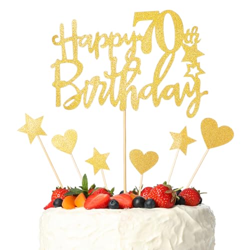 ZEYIYER Tortenaufsätze zum 70. Geburtstag, goldfarben, "Happy 70th Birthday", Kuchendekorationen mit Sternherz, 70 Jahre alte Kuchen Pick für Frauen, Partyzubehör ZEYIYER Tortenaufsätze zum 70. Geburtstag, goldfarben, "Happy 70th Birthday", Kuchendekorationen mit Sternherz, 70 Jahre alte Kuchen Pick für Frauen, Partyzubehör von ZEYIYER