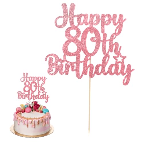 ZEYIYER Tortenaufsatz "Happy 80th Birthday", Roségold, Dekoration zum 80. Geburtstag, 80 Jahre alt, Kuchenpicker für 80. Geburtstag, Partyzubehör ZEYIYER Tortenaufsatz "Happy 80th Birthday", Roségold, Dekoration zum 80. Geburtstag, 80 Jahre alt, Kuchenpicker für 80. Geburtstag, Partyzubehör von ZEYIYER