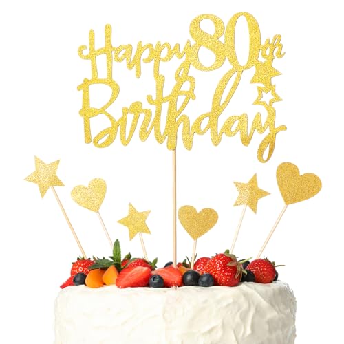 ZEYIYER Tortenaufsatz zum 80. Geburtstag, goldene Kuchendekoration zum 80. Geburtstag, glitzernde Kuchendekoration zum 80. Geburtstag mit Sternherz, 80. Geburtstag, Kuchendekoration für Partyzubehör ZEYIYER Tortenaufsatz zum 80. Geburtstag, goldene Kuchendekoration zum 80. Geburtstag, glitzernde Kuchendekoration zum 80. Geburtstag mit Sternherz, 80. Geburtstag, Kuchendekoration für Partyzubehör von ZEYIYER